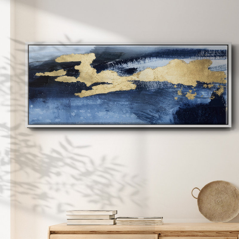 Gilded Indigo Sea I - toile encadrée, H 12 po x l 30 po