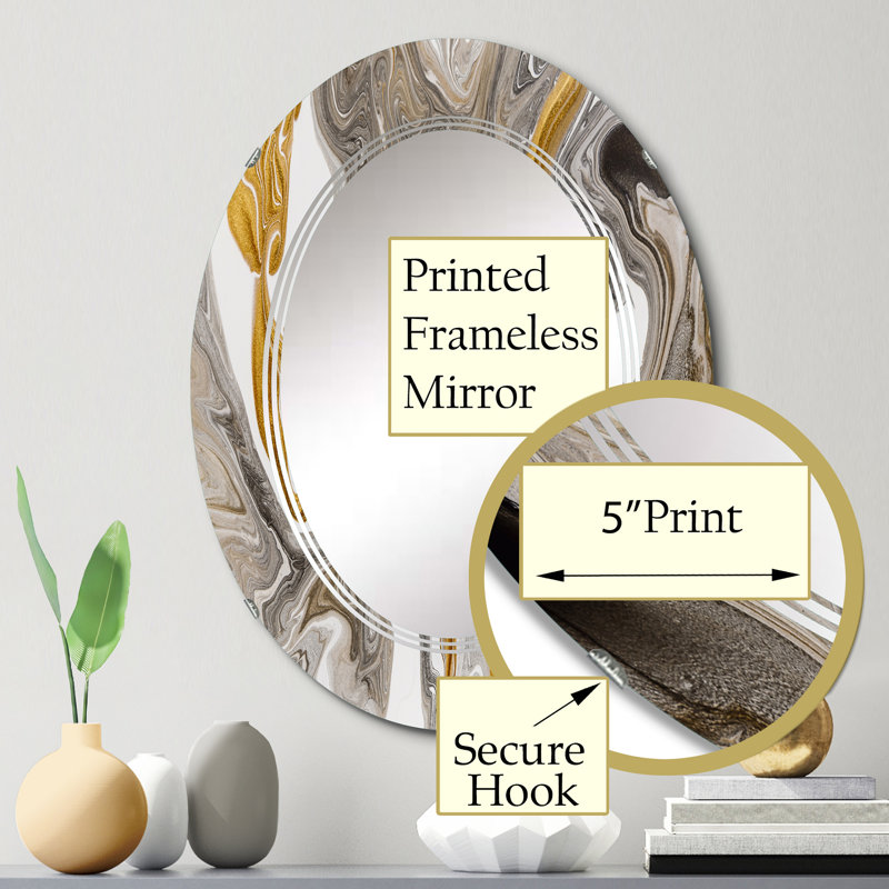 Miroir mural doré et gris vagues de marbre moderne, 30 po x 20 po