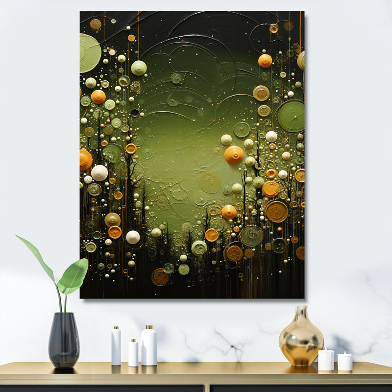 Plantes botaniques vertes abstraites 1 - tachisme, art mural, Toile tendue, H 20 po x l 12 po x P 1 po