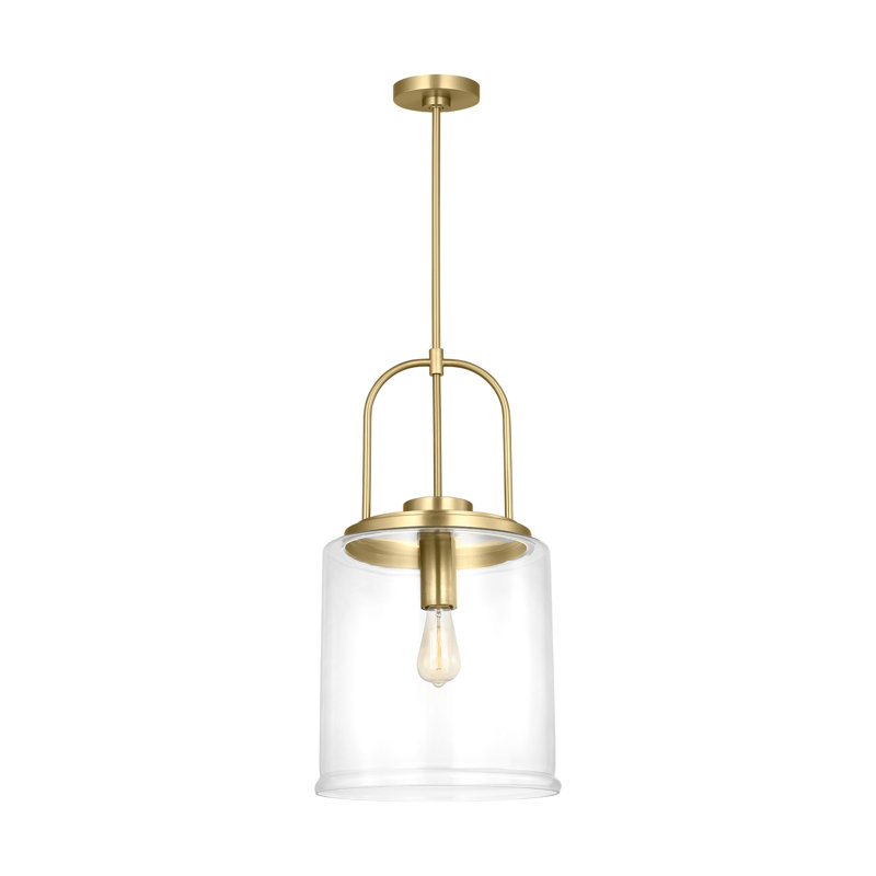 Anders 1 Light Kitchen Pendant In Midnight Black Finish With Clear Shade, Satin Brass