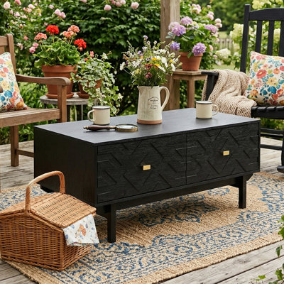 4-Drawer Rectangular Wood Outdoor Coffee Table