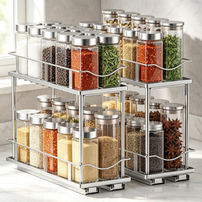 2-Tier Pull-Out/Slide-Out Spice Rack 2-Pack– Narrow Cabinet/Pantry