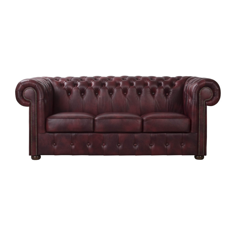 Tamico Genuine Leather Sofa, Cherry, 3