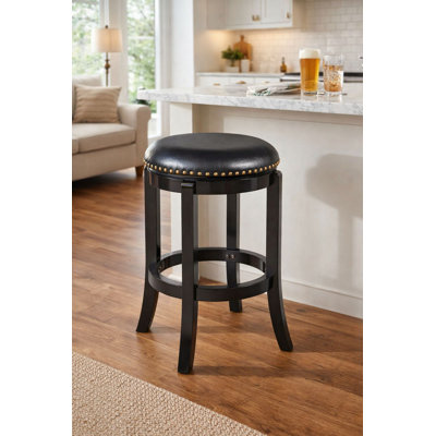 Swivel Upholstered Faux Leather Counter Stool with Solid Wood Frame