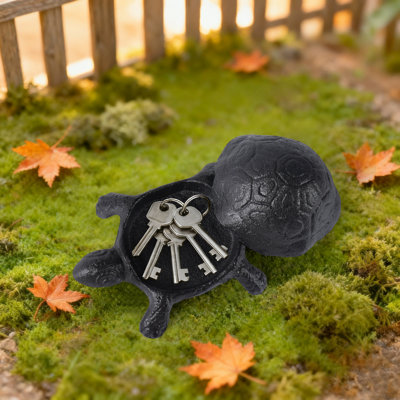 Cast Iron Turtle Outdoor Key Hider for Garden Decor Hide A Key Holder for Keys Jewelry and Trinkets Hidden Storage Box for Ear Studs, Paper Clips Cute Turtle Spare Key Hider (Small Black Turtle)