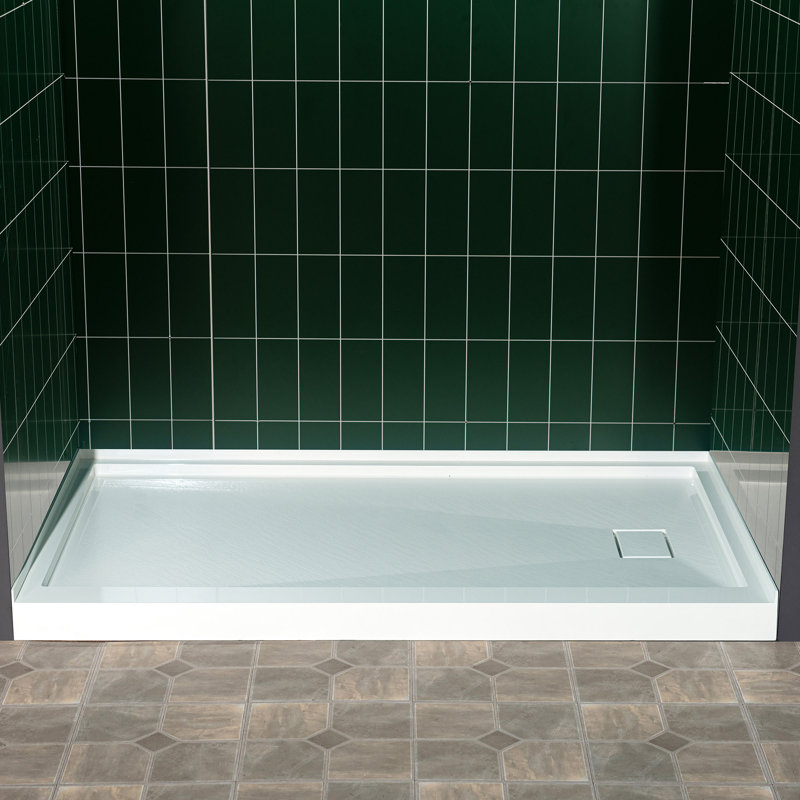 60 po X 30 po Base de bac de douche à surface solide en blanc, installation en alcôve avec options de drain gauche / droite / centrale, antidérapante et anti-moisissure