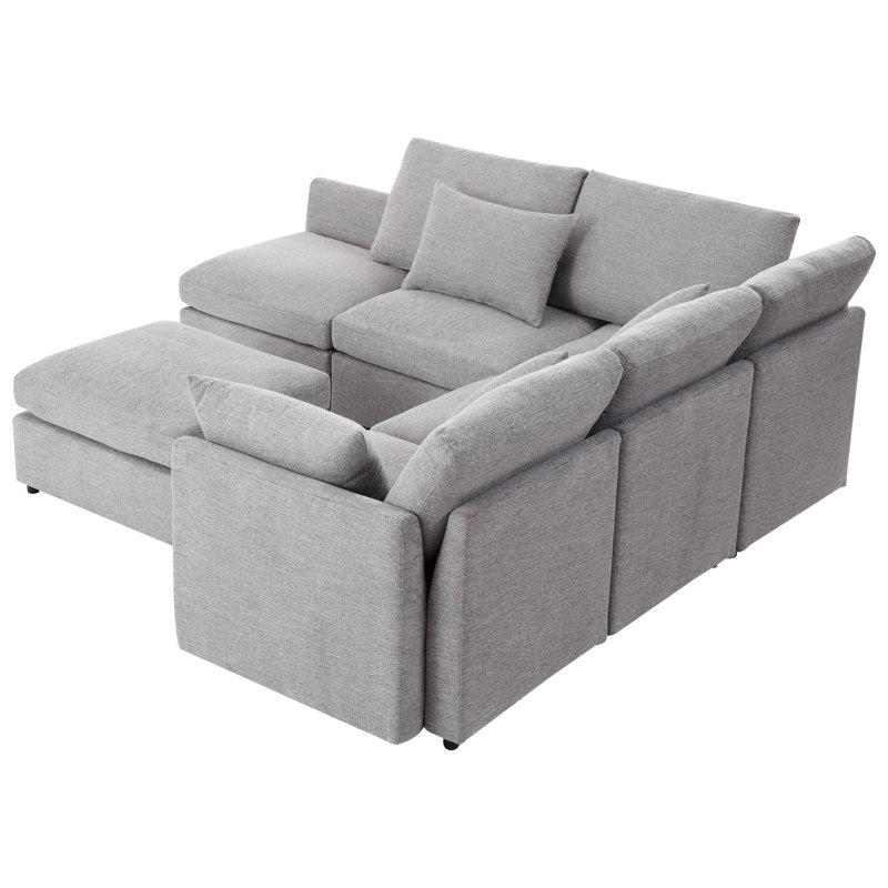 86.6" Sectional Sofa Modular Sofa U-Shaped Sofa Couch Sofa Bed L-Shaped Sofa With A Movable Ottoman And Two USB Ports For Living Room, Light Grey