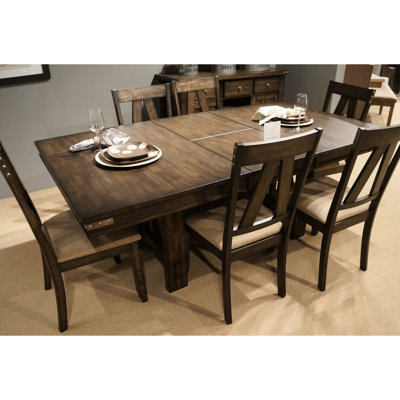 Brown Rustic Industrial Dining Table, Solid Rubberwood, Extension Butterfly Leaf, 6 Brown, Extension, Seats