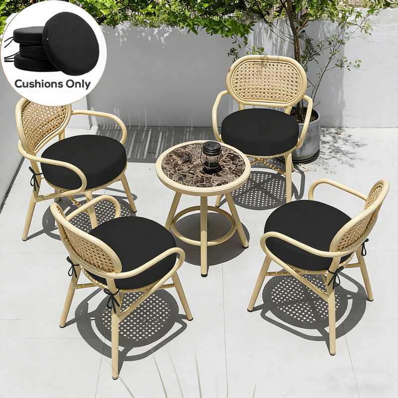 Outdoor Dining Chair Cushions, 15”x15”x 3” Thick Outdoor Round Seat Cushions Set of 4 with Ties, Splash-resistant Round Patio Furniture for Garden,Black
