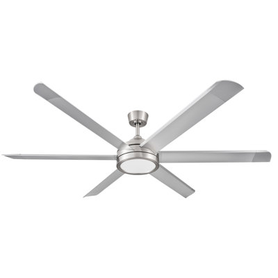 Grand ventilateur de plafond en nickel brossé à 6 pales de 72 po avec télécommande, ensemble d'éclairage à DEL à intensité variable et moteur réversible Blazer
