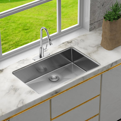 Undermount Sink, Undermount Stainless Steel Kitchen Sink 16 Gauge Deep Single Bowl Kitchen Sink Basin, Includes Drain Assembly (No Additional Accessories)