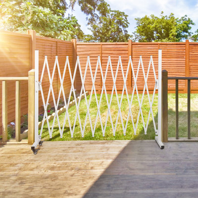 Clôture de jardin extensible en aluminium, barrière de barricade portable avec roulettes, taille d'extension 126 x 15,3 x 40,6 pouces, barrière de sécurité mobile à barrière rétractable réglable