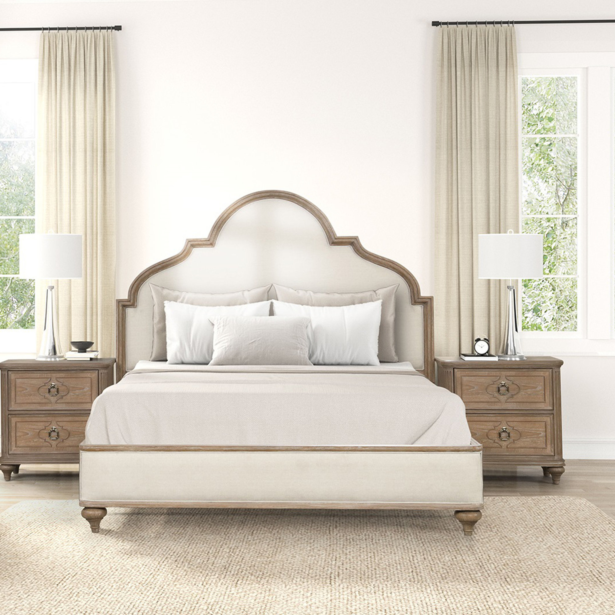 One Allium Way® 3pc Bed 2x Nightstands w USB Solid wood Unique Legs ...