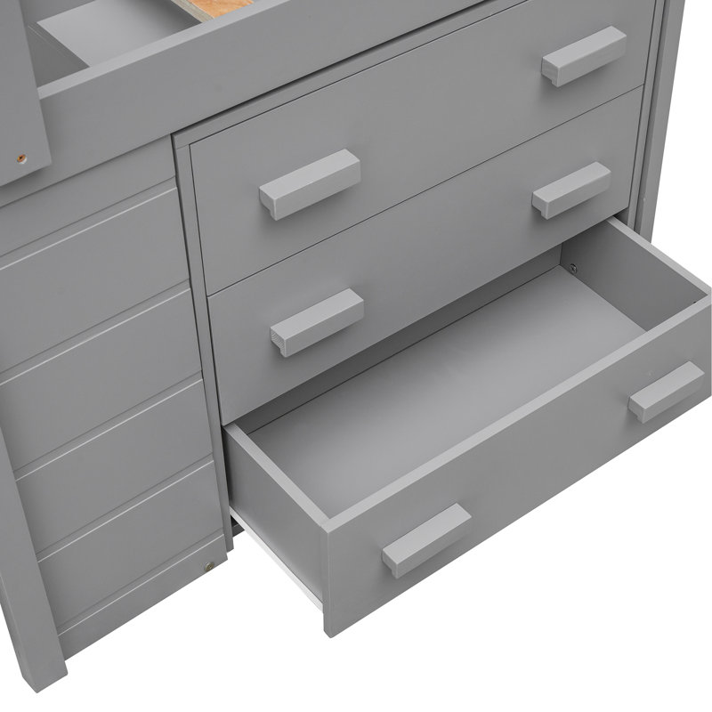 Lit mezzanine simple avec armoire et tablette - gris