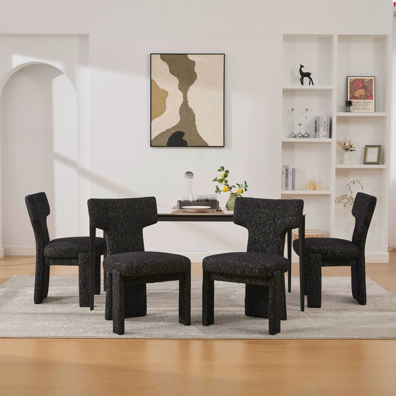 Ensemble de 4 chaises de salle à manger en chenille 22,05 po avec pieds en bois d'hévéa, Noir/gris, Noir/gris