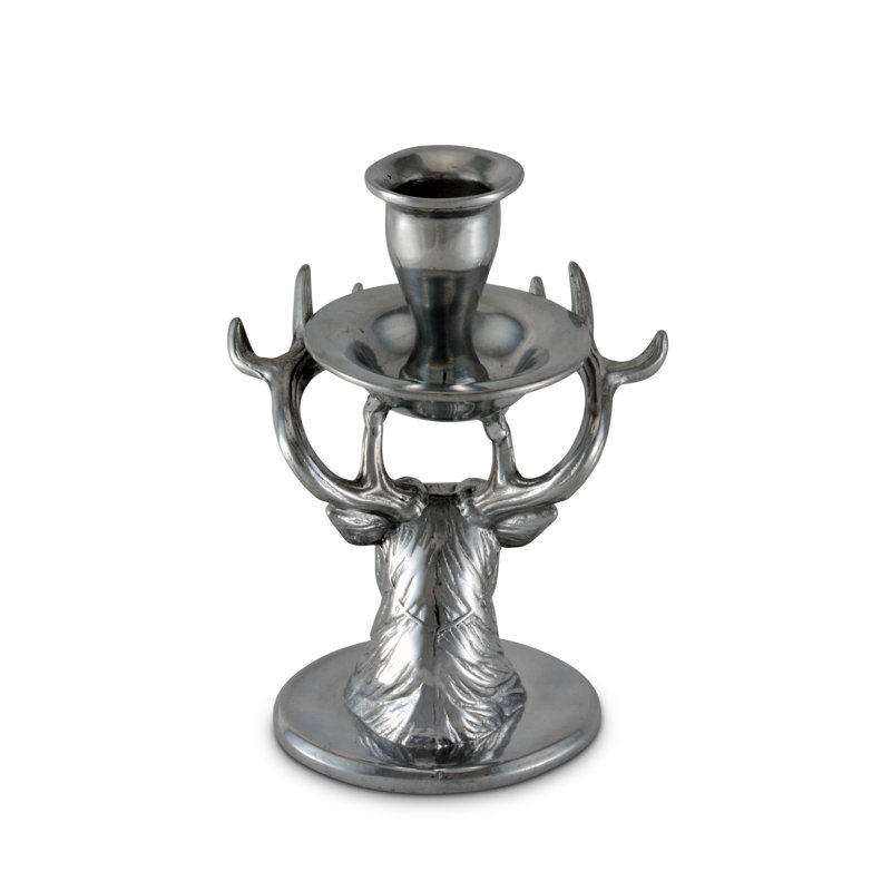 Elk Head Silver Aluminum Tabletop Candlestick