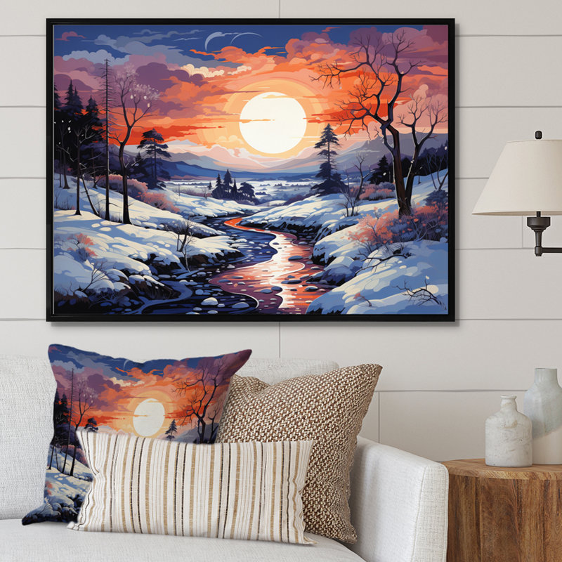 «Beautiful Country Charm In Winter V», reproduction sur toile, H 30 po x l 40 po x P 1,5 po, Cadre flottant noir