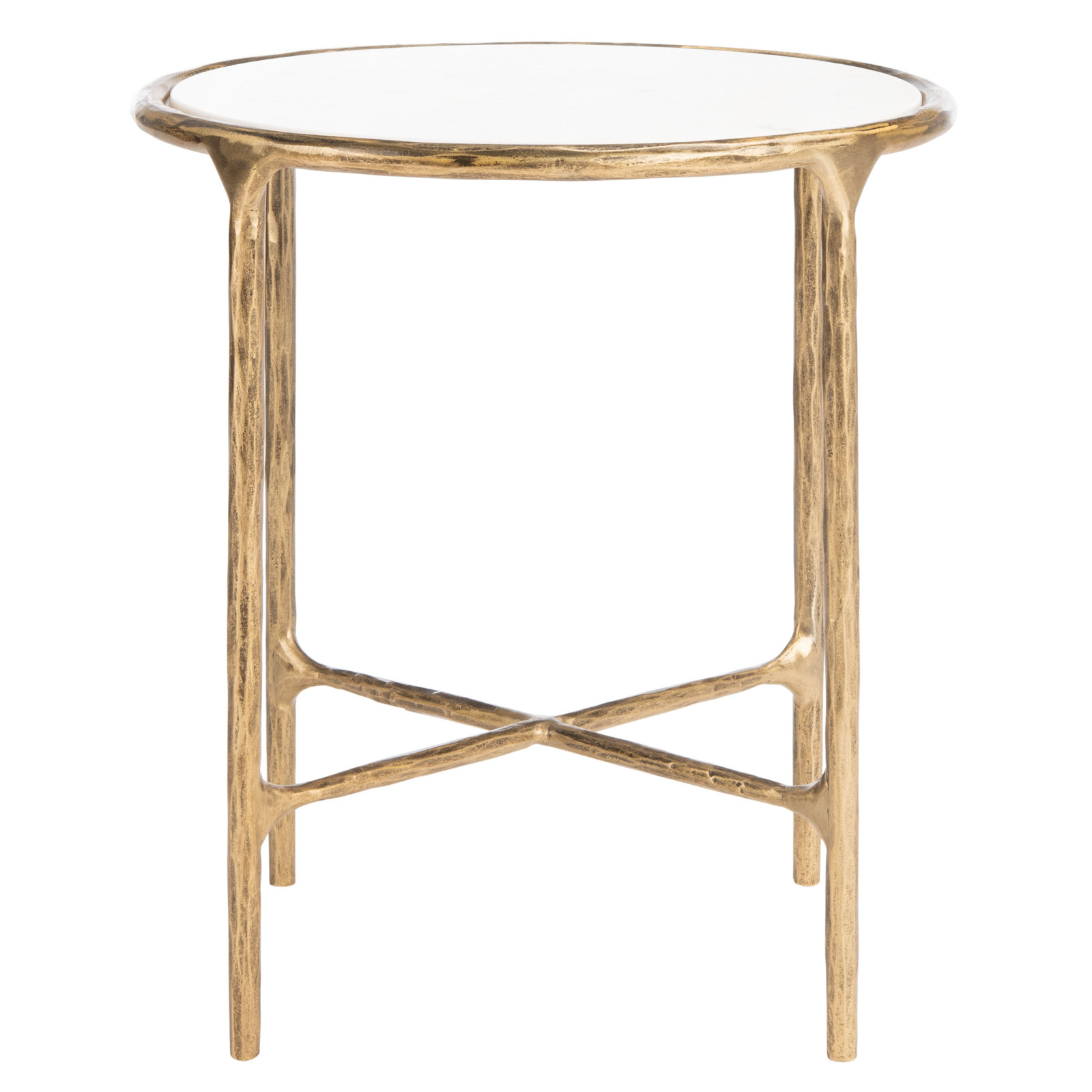 Evelynn 18" Genuine Marble End Table, Brass, White Marble