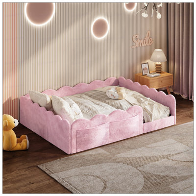 Lit double tapissier sur pied