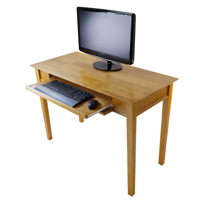 Transitional Honey Pine Wood Home Office Desk Set with Hutch and Storage
