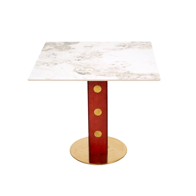 Table de salle à manger moderne carrée, table de cuisine avec plateau en pierre frittée, White, Sintered Stone