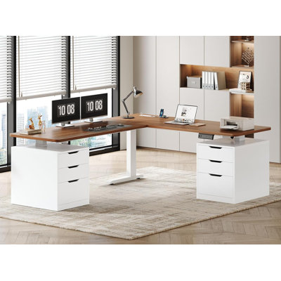  Bureau debout électrique à 6 tiroirs 66,9 "x 57,1" blanc et brun