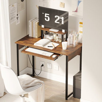 Modern Computer Desk with Monitor Stand & Pull-Out Keyboard Tray, Compact Workstation for Adults