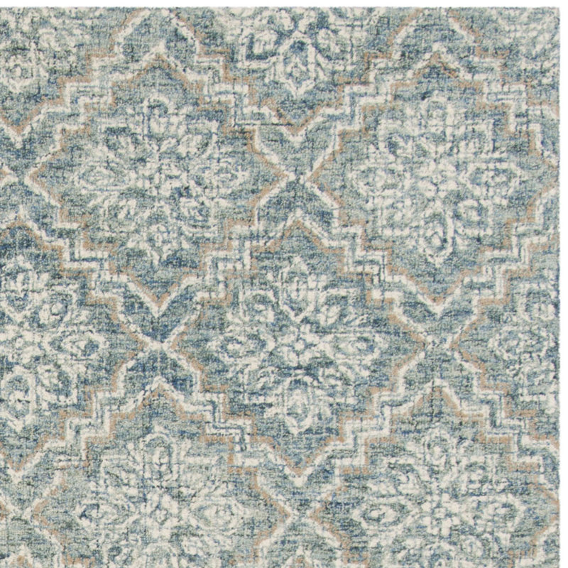 Tapis bleu / gris en laine touffeté à la main Salerna, Carré 4 pi