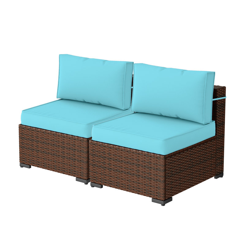 Kewei 51" W Wicker Patio Sofa with Cushions , Blue
