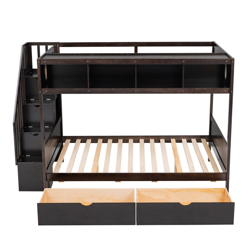 Lits de rangement simples avec lit superposé en bois double, chambre familiale moderne peu encombrante