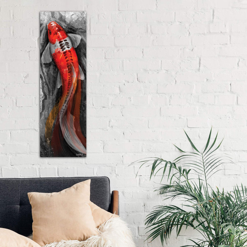 Flowing Koi by Steve Goad - Painting on Canvas, 30.48 cm H x 91.44 cm W x 1.91 cm D, No Frame