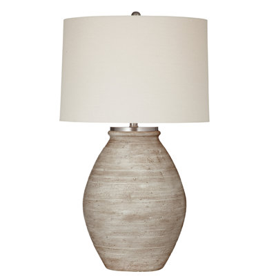 Fraser Boho Table Lamp with Distressed Cream Base & Linen Drum Shade