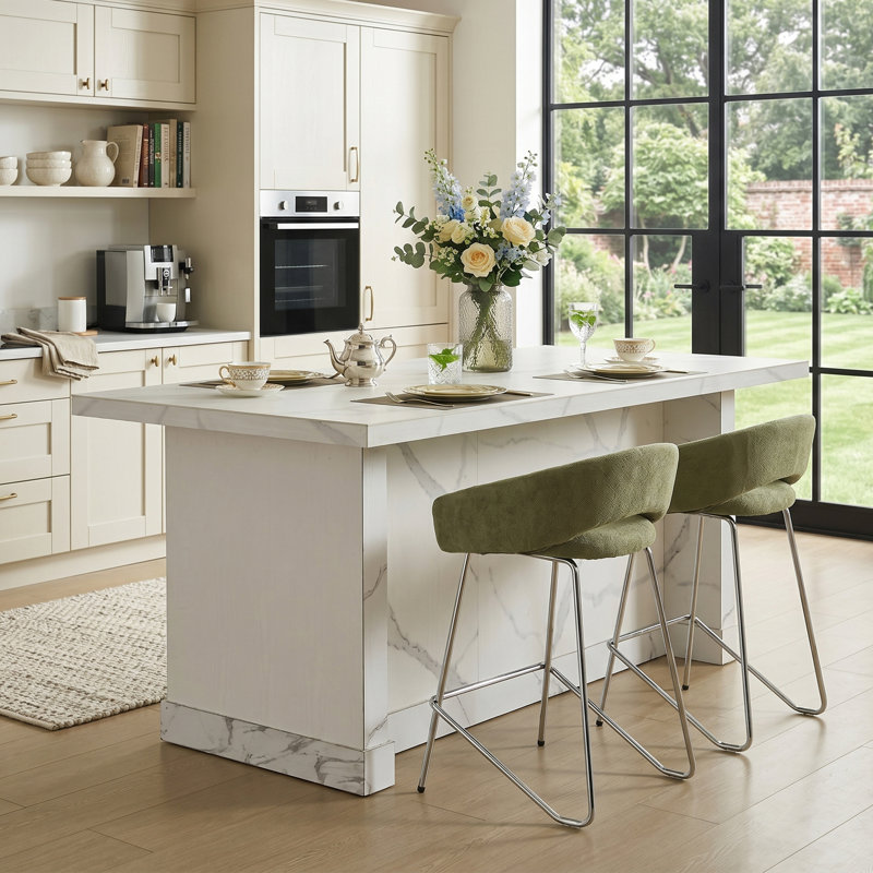 Upholstered Counter Stool with Metal Frame, Green