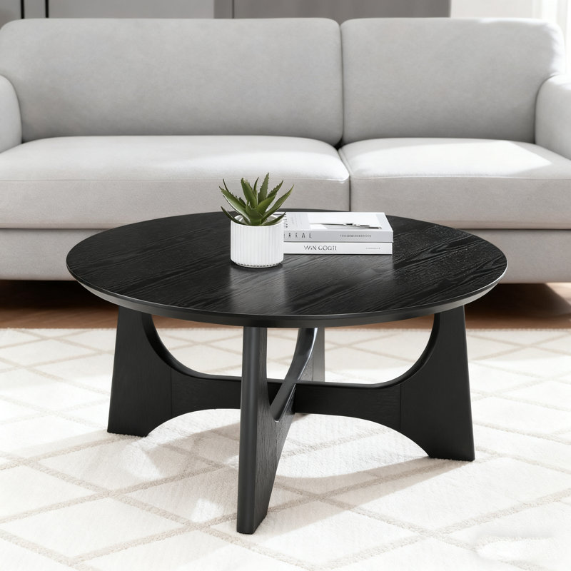 Urian Cross Legs 36" Round Coffee Table,Wood coffee table, Black