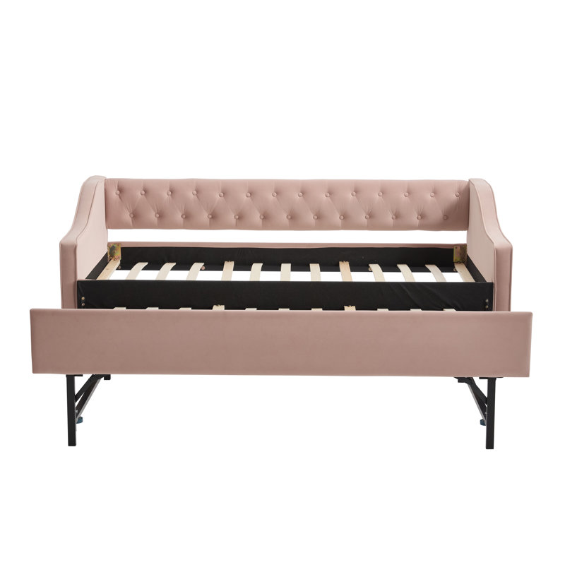Velvet Daybed With Trundle, Pink