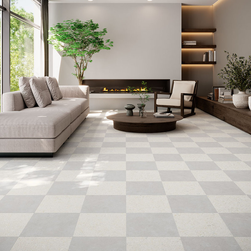 Lithos 12X12 Checkerboard Blanco And Cemento, Blanco/Cemento