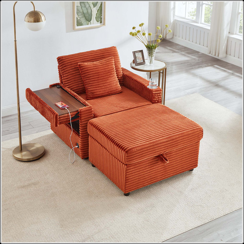 Canapé avec repose-pieds Fluffy, Orange
