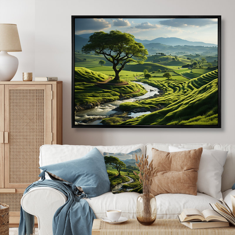 «Green Minimalisme Meadow II», impression d'art mural, Cadre flottant noir, H 30 po x l 40 po x P 1,5 po