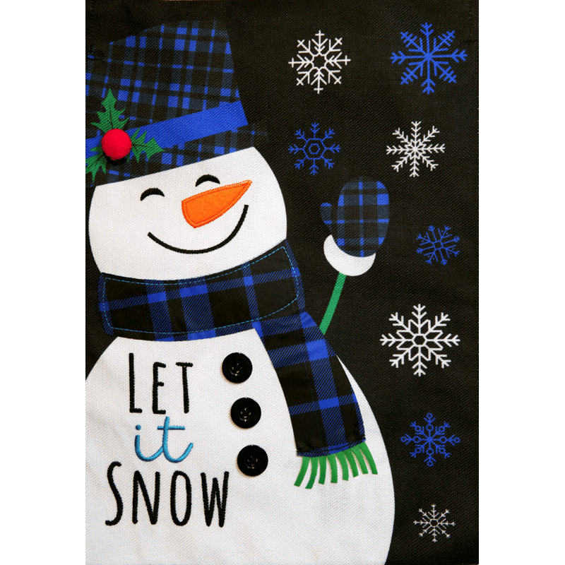 Blue Checkered Snowman Burlap House Flag