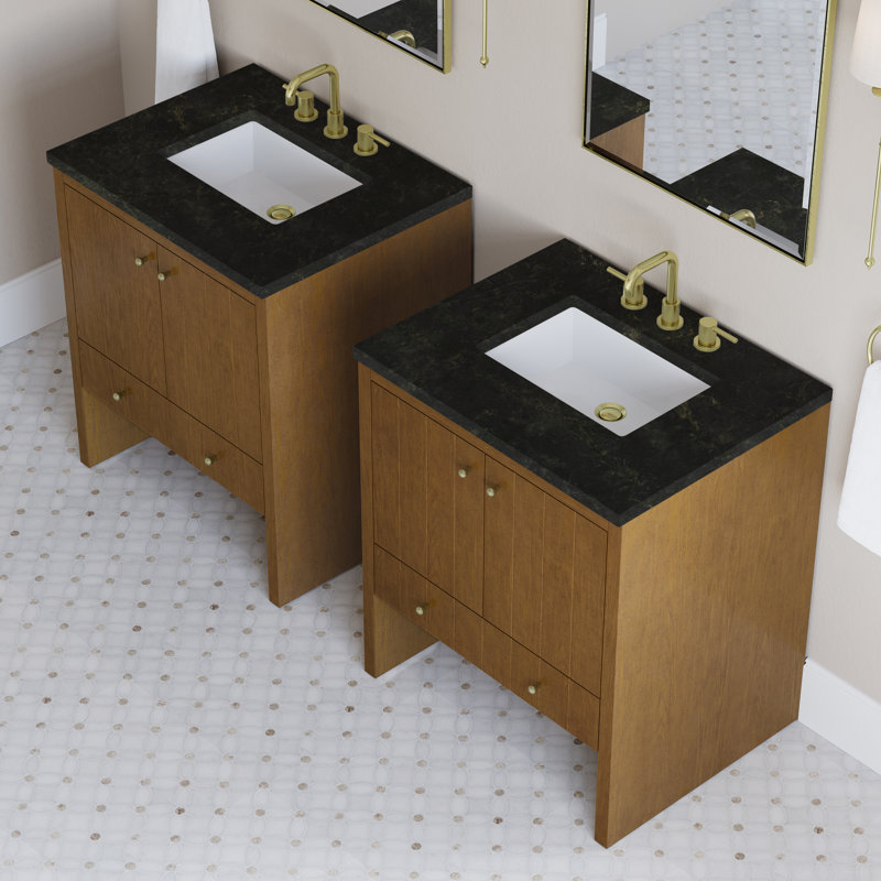 Hudson 30" W Single Vanity, Phantome Eclos, Widespread, Honey Oak
