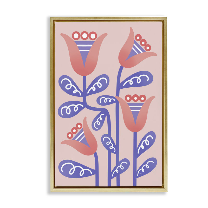 «Tulip Flowers Pink Deco», toile flottante encadrée noire par Martina Pavlova, Cadre flottant métallique doré