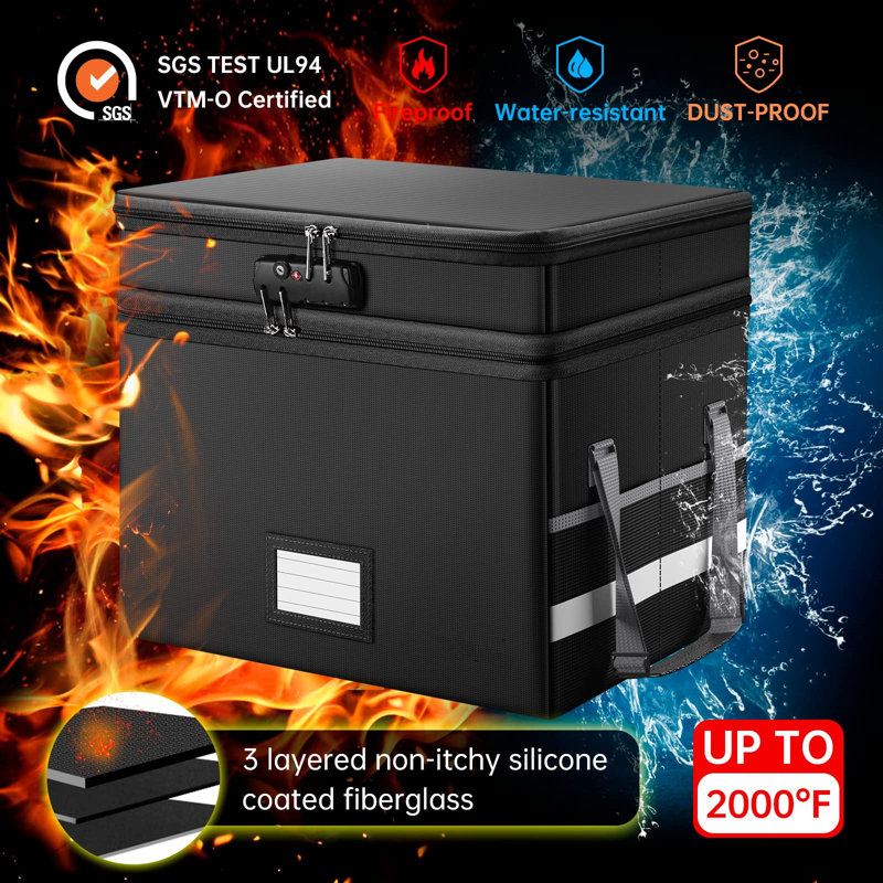Black Multi-Layer Fireproof and Waterproof Document Storage Box