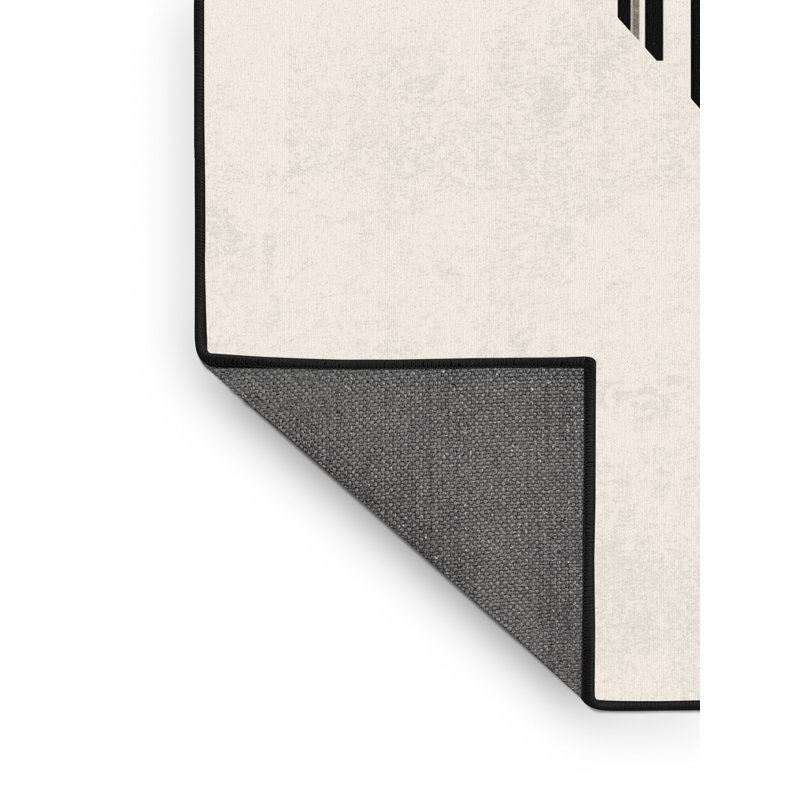 Soft Plush Collier Kyoto Fushimi Inari Torii Minimalist Geometric Area Rug in Beige – Black Binding, 6x9
