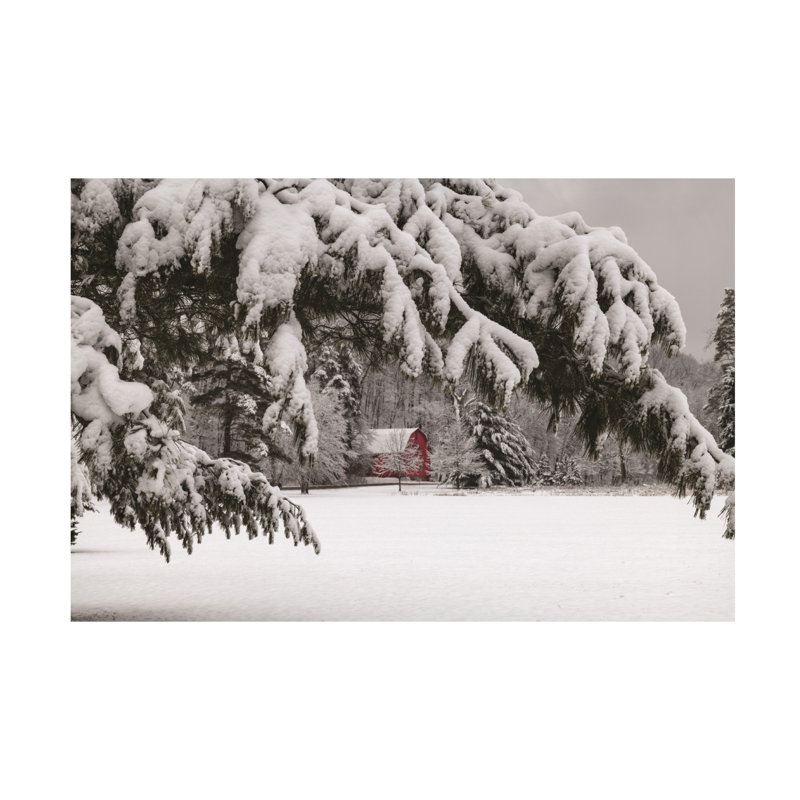 Toile tendue - Kurt Shaffer, art mural «Red Barn In A Winter Wonderland» pour décoration de salon, de chambre à coucher ou de bureau - 12 x 19