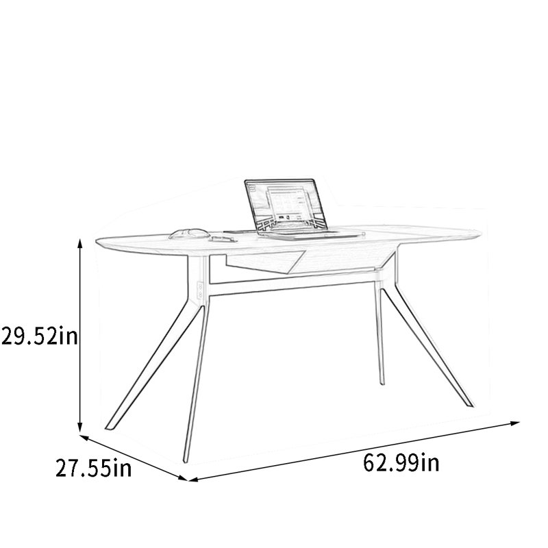 Bureau en bois naturel, H 29,52 po x l 62,99 po x P 27,55 po