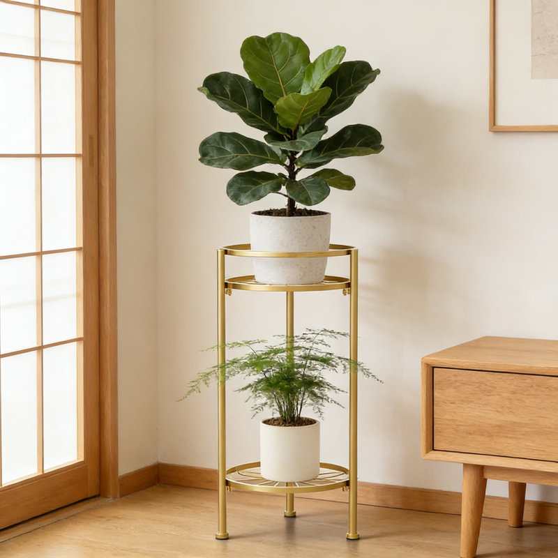 Support pour plante à 2 niveaux en métal pour une utilisation intérieure et extérieure