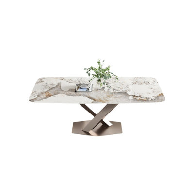 62.99"Modern minimalist rectangular stone slab dining table