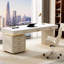 Bureau de direction blanc rectangulaire en pierre frittée avec tiroirs-689005410-689005420