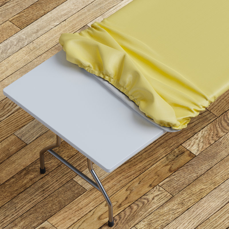 Ebern Designs Vinyl Picnic Fitted Tablecloth Cover, Solid Design, Flannel Backed Lining, 30" D x 72" L, Yellow