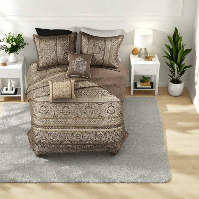 Ensemble de literie en jacquard réversible luxueux, très grand or brun, pour les maisons élégantes